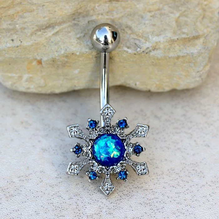 emerald-cut rings for women -316L Stainless Steel Blue Snowflake Navel Ring