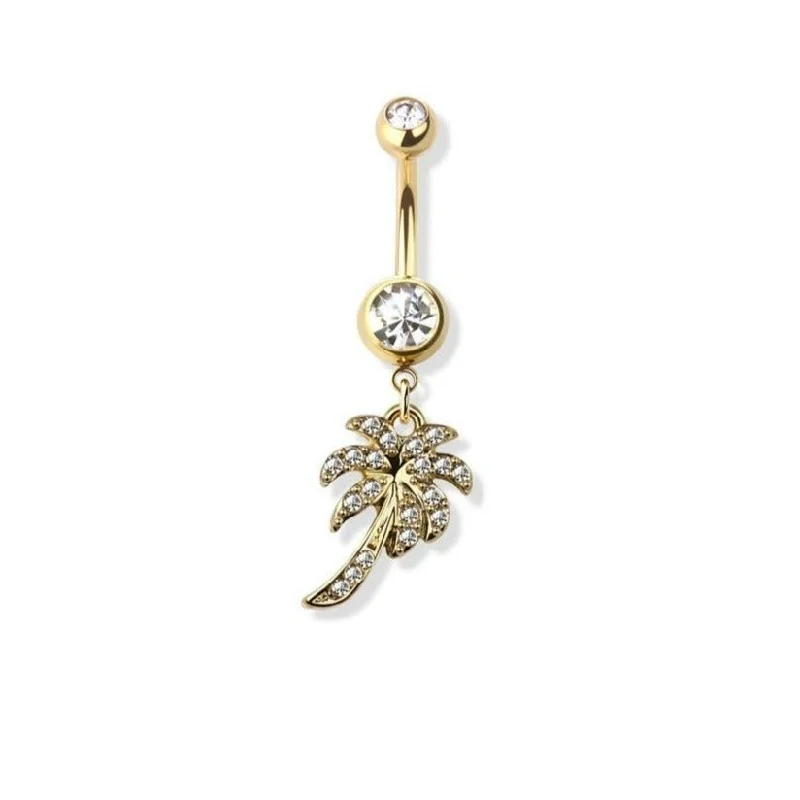 titanium rings for women -Palm Tree Navel Belly Ring