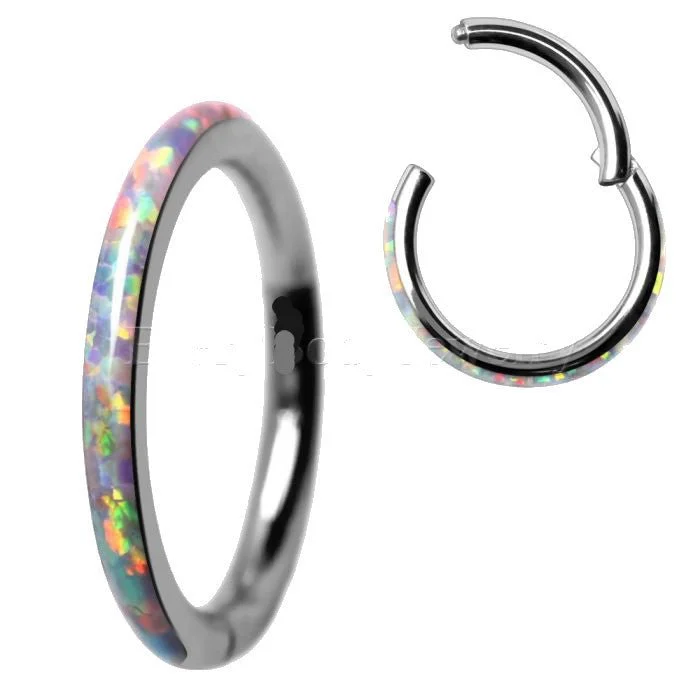 birthstone engagement rings -316L Stainless Steel White Synthetic Opal Seamless Clicker Ring