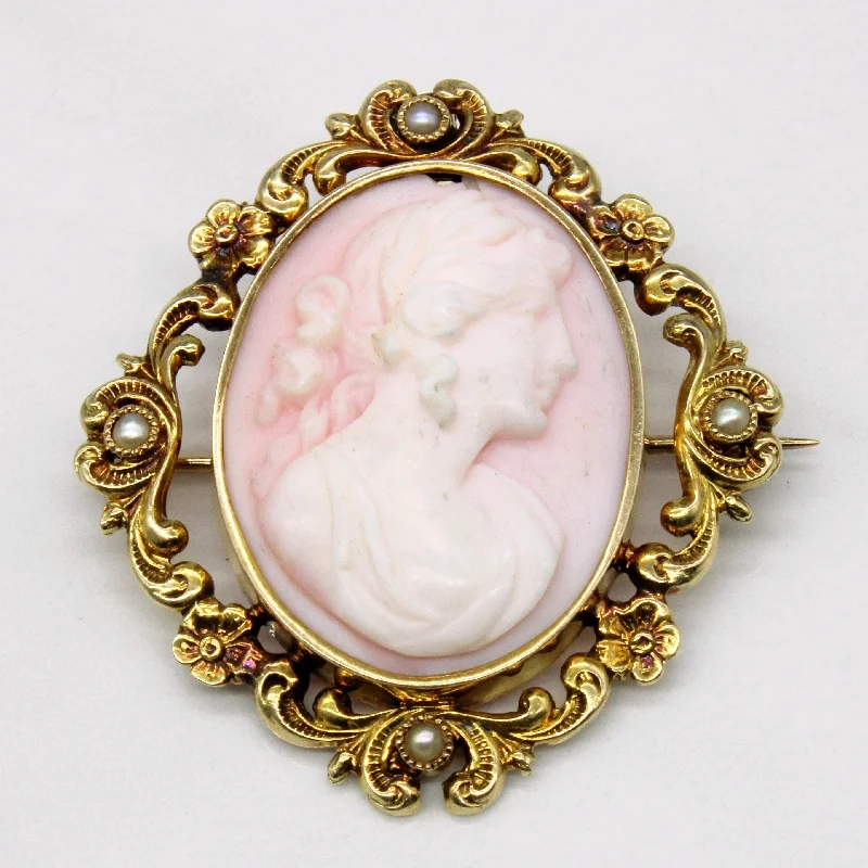 Carved Pink Shell Cameo & Seed Pearl Brooch & Pendant | 15.00ct |