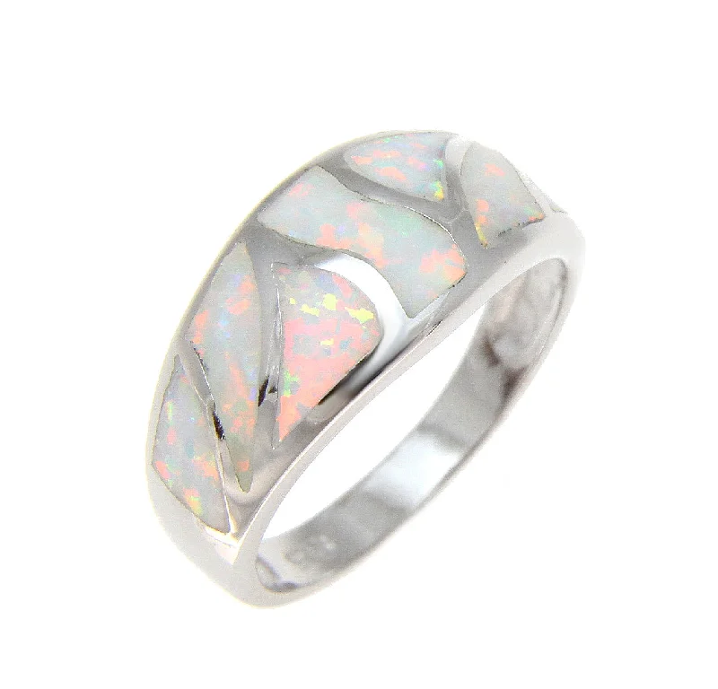 fashion gemstone rings -925 Sterling Silver Rhodium Women Men White Opal Ring Size 5-10