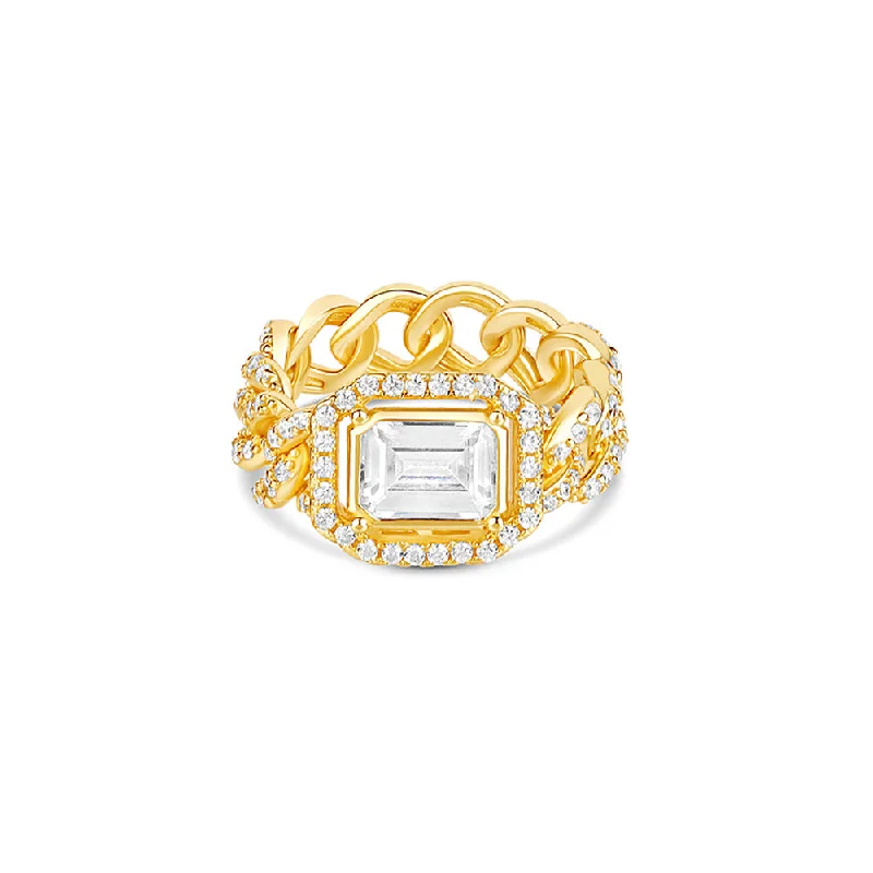 rose gold rings for women -THE HALO COLORED STONE CUBAN LINK CHAIN RING (CHAPTER II BY GREG YÜNA X THE M JEWELERS)