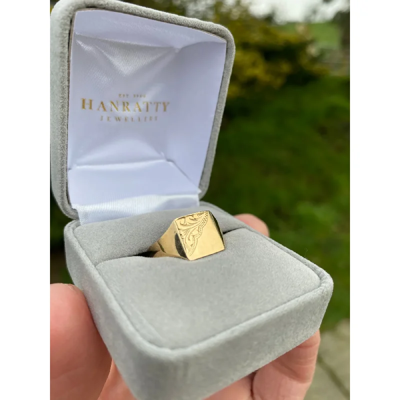 luxury rings for women -Square Signet Ring - 9ct Yellow Gold