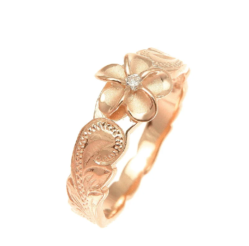 platinum rings for women -925 Sterling Silver Hawaiian Scroll Pink Rose Gold CZ Plumeria Flower Ring #1-10