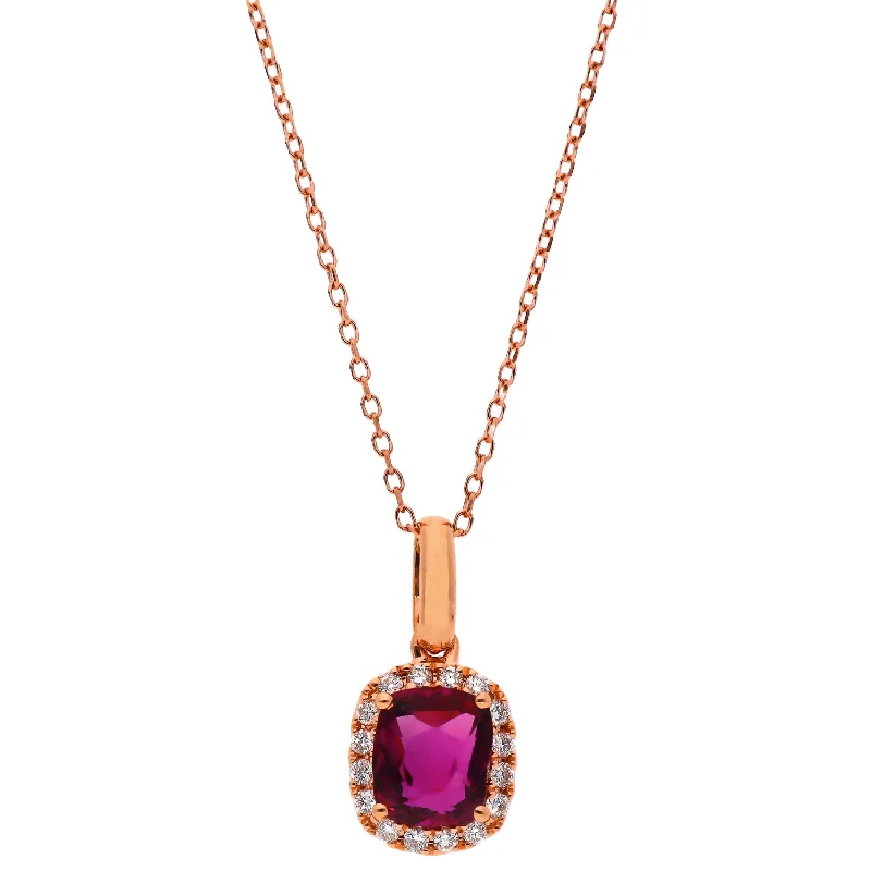 vintage-style necklaces for women -14K Rose Gold Ruby and Diamond Pendant Necklace