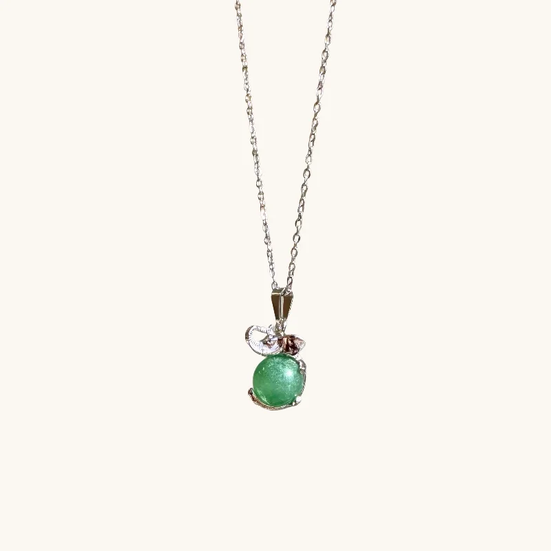 sparkling necklaces for women -Silver Elephant Green Jade Crystal Ball Necklace