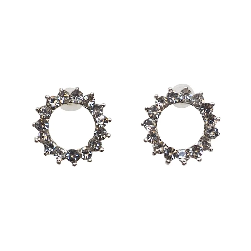 elegant dangle earrings for women -Circle Rhinestone Crystal Invisible Clip On Stud Earrings ( Silver tone )