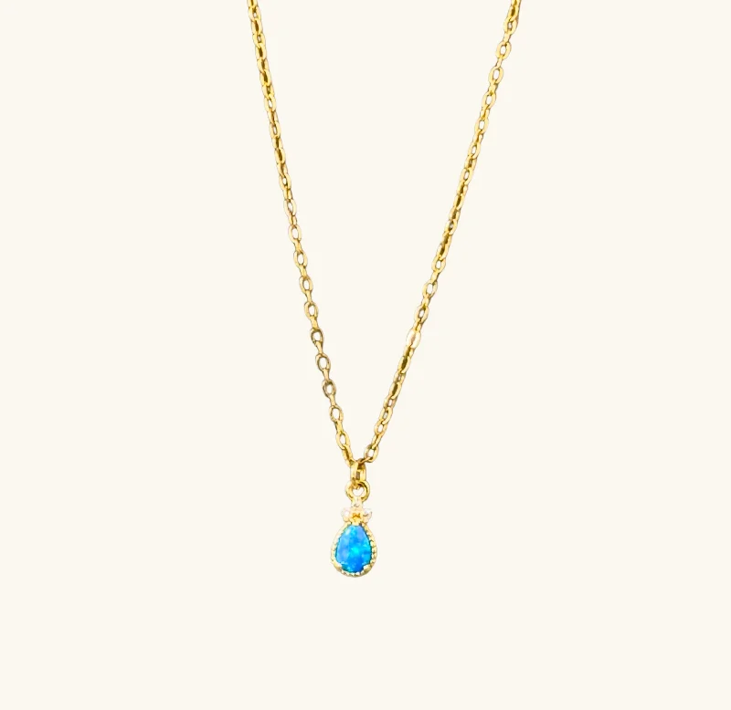 fancy gold necklaces for women -Blue Opal Drop Necklace