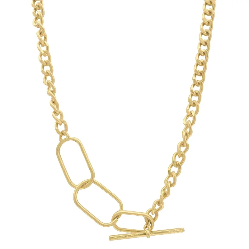 silver chain necklaces for women -Tarnish Resistant 14k Gold Plated Oversized Oval Link and Curb Chain Toggle Necklace