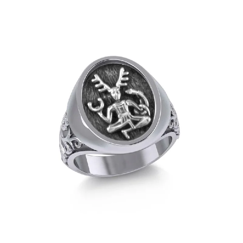 personalized rings for women -God Cernunnos Silver Signet Ring TRI2268