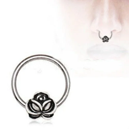 colorful rings for women -316L Stainless Steel Captive Bead Ring with Antique Gold Plated Flower