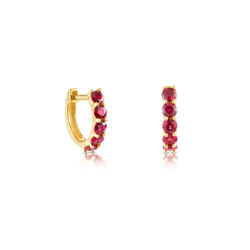 silver stud earrings for women -Ruby Sparkler Huggies