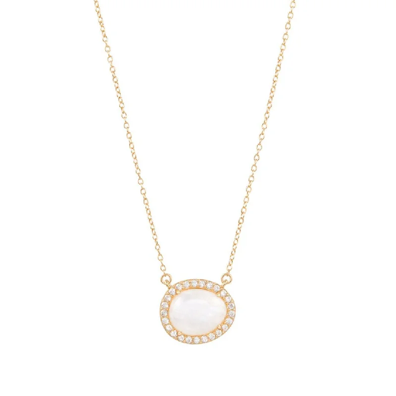 statement gold necklaces for women -14k Gold Vermeil Moonstone Halo Necklace