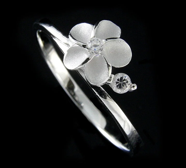 men’s style rings for women -STERLING SILVER 925 HAWAIIAN 7.5MM SINGLE PLUMERIA FLOWER RING CZ SIZE 3-10