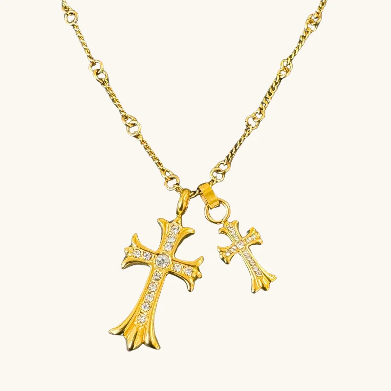 chic necklaces for women -Double Cross Necklace