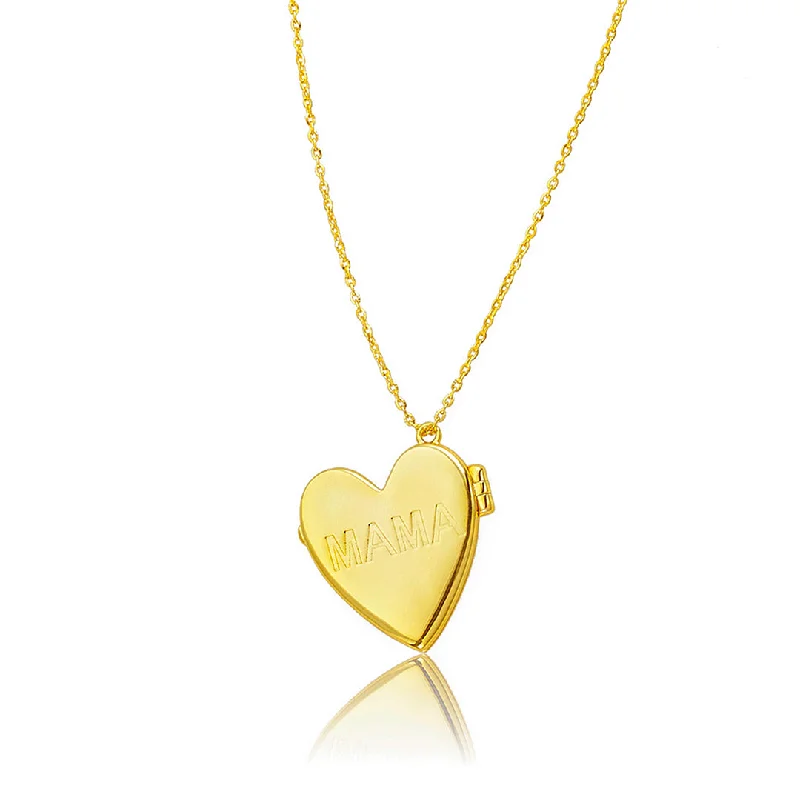 pearl necklaces for women -14k Gold Plated Engraved Mama Heart Locket Necklace