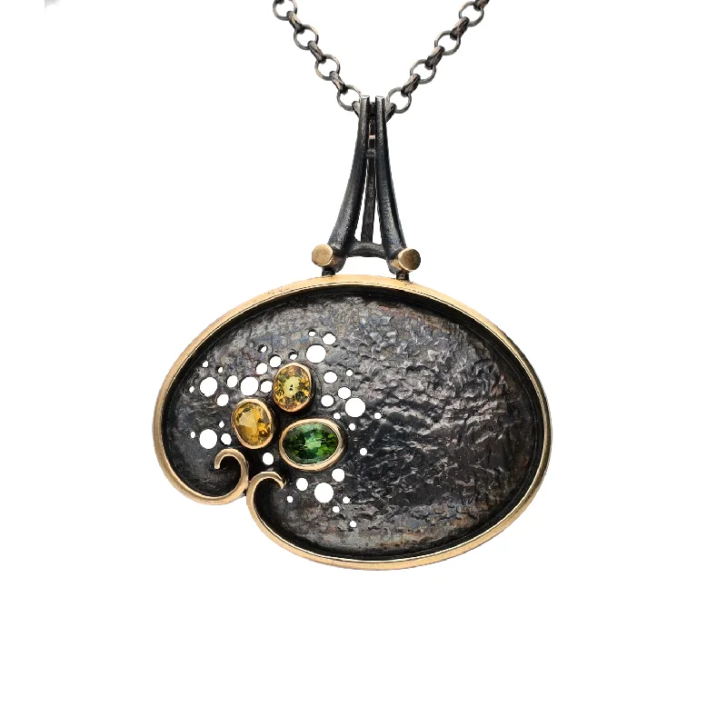 minimalist necklaces for women -Bora Jewelry of Brooklyn Oxidized Sterling Silver & Bronze Oval Citrines Pendant Necklace