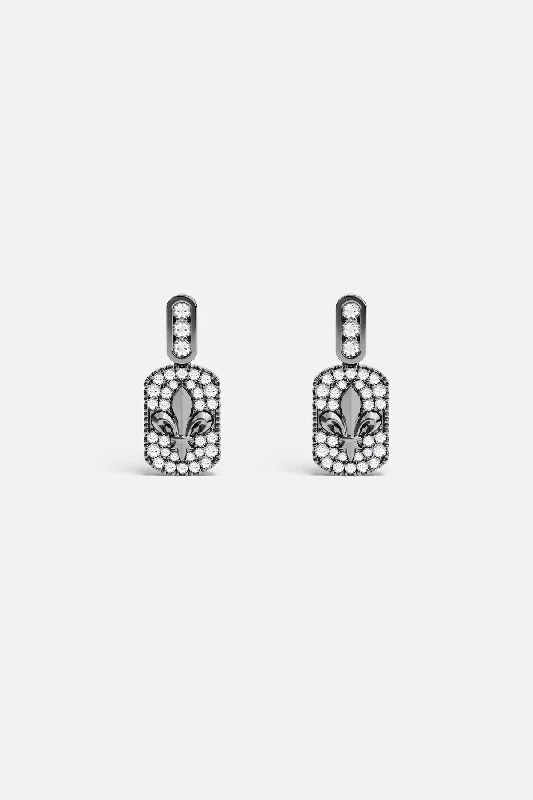 diamond earrings for women -Fleur De Lis Medal Earrings