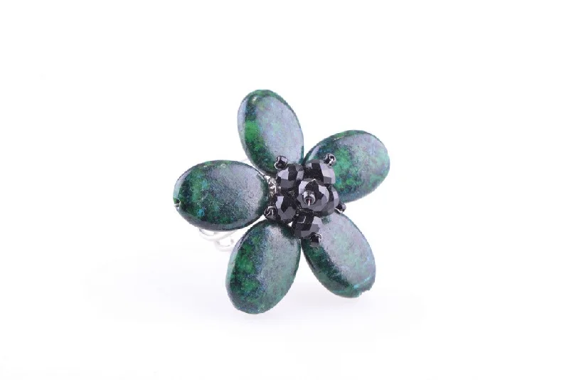 birthstone engagement rings -Azurite Malachite Flower Ring