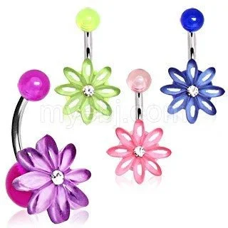 custom engagement rings -UV Acrylic Clear Gem Daisy Flower Navel Ring