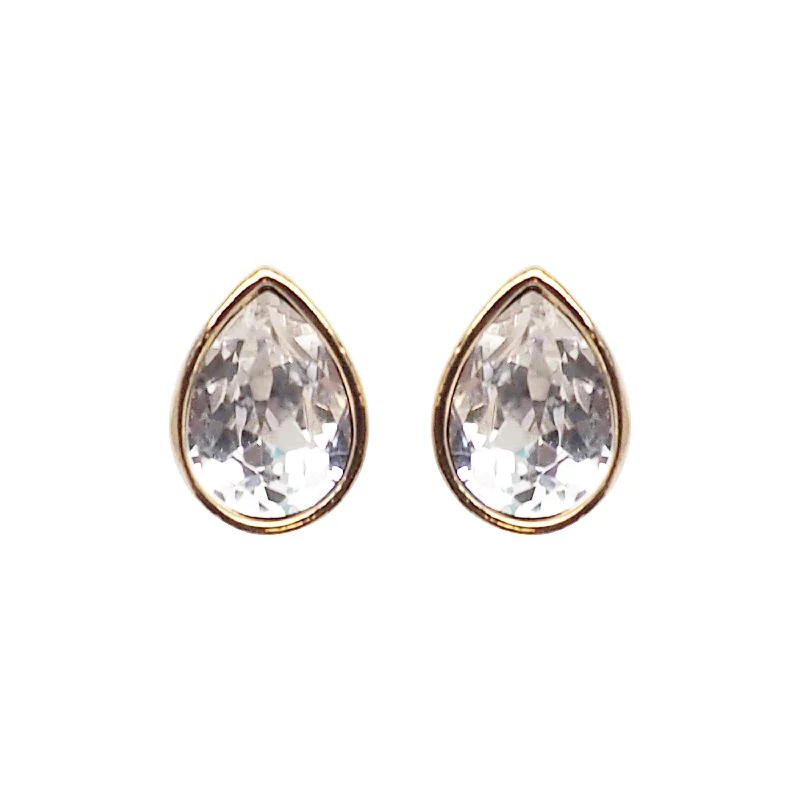 fashion earrings for women -Teardrop Cubic Zirconia Crystal Invisible Clip On Stud Earrings (Gold tone)