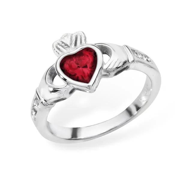 twisted rings for women -January Birthstone Claddagh Ring - Sterling Silver