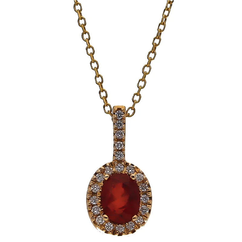 wedding chain necklaces for women -14K Yellow Gold Oval Ruby with Diamond Halo Pendant Necklace