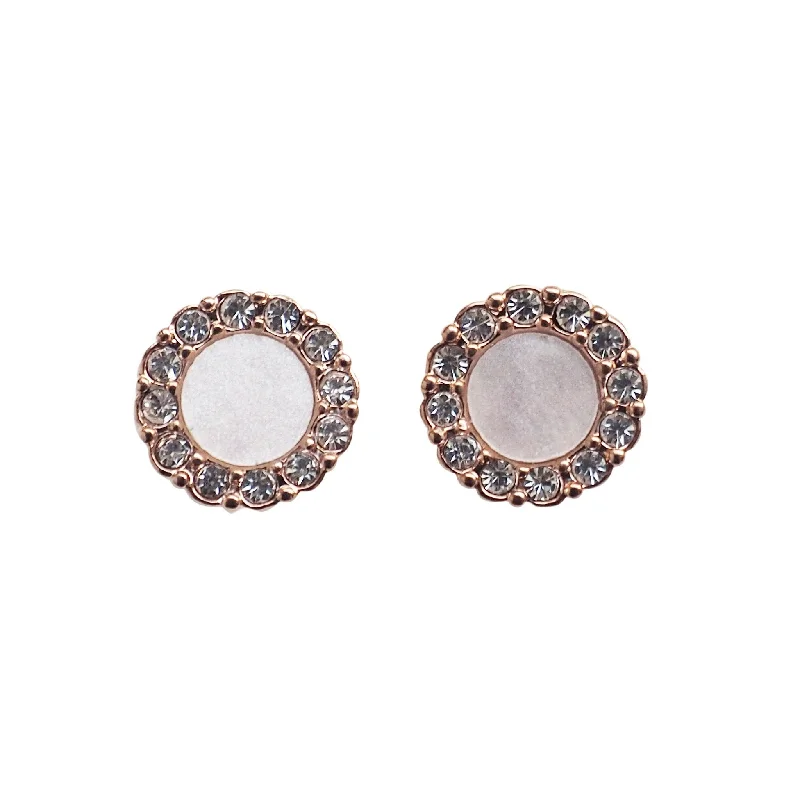 dangle earrings for women -Rose Gold Round Swarovski Crystal Rhinestone Pave Invisible Clip On Stud Earrings ( White )