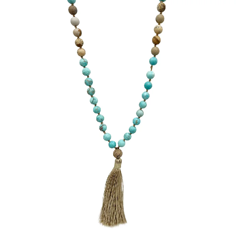 bold necklaces for women -Mala Bead Tassel Necklace