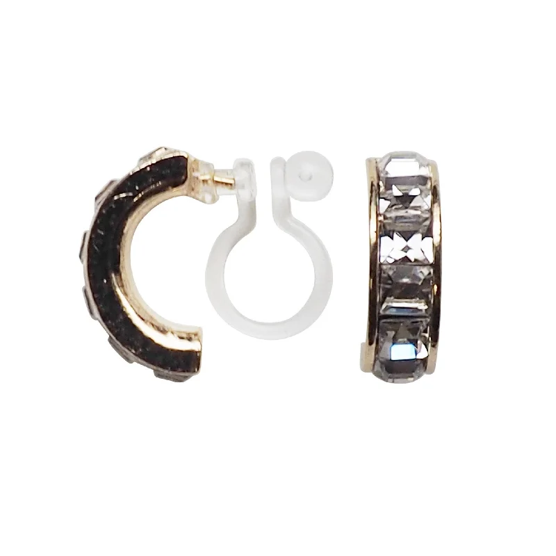 gold earrings for women -Swarovski Crystal Invisible Clip On Hoop Earrings