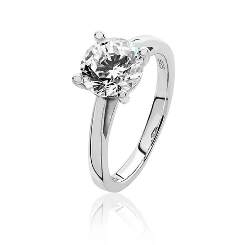 personalized rings for women -Brilliant Cut Cz Ring - Silver Rhodium