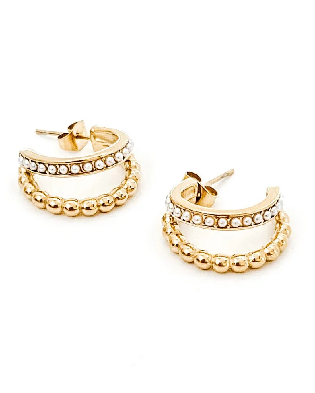 minimalist earrings for women -Enzo Gold Pearl Hoop Earrings