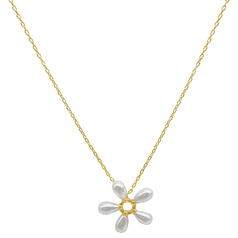 charm necklaces for women -14k Gold Plated Floral Pearl Pendant Necklace