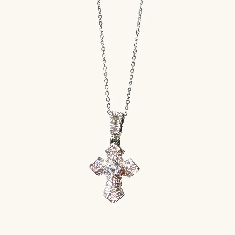 long chain necklaces for women -Silver Victorian Crystal Cross Necklace