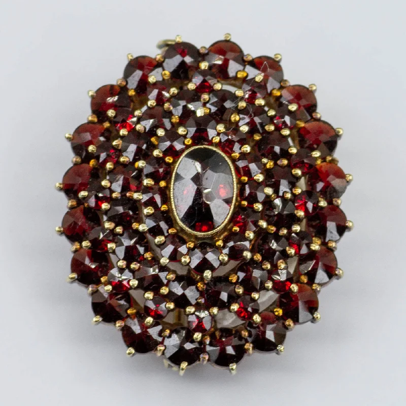 14k Garnet Antique Bohemian Cluster Brooch  | 6.24 ctw  |