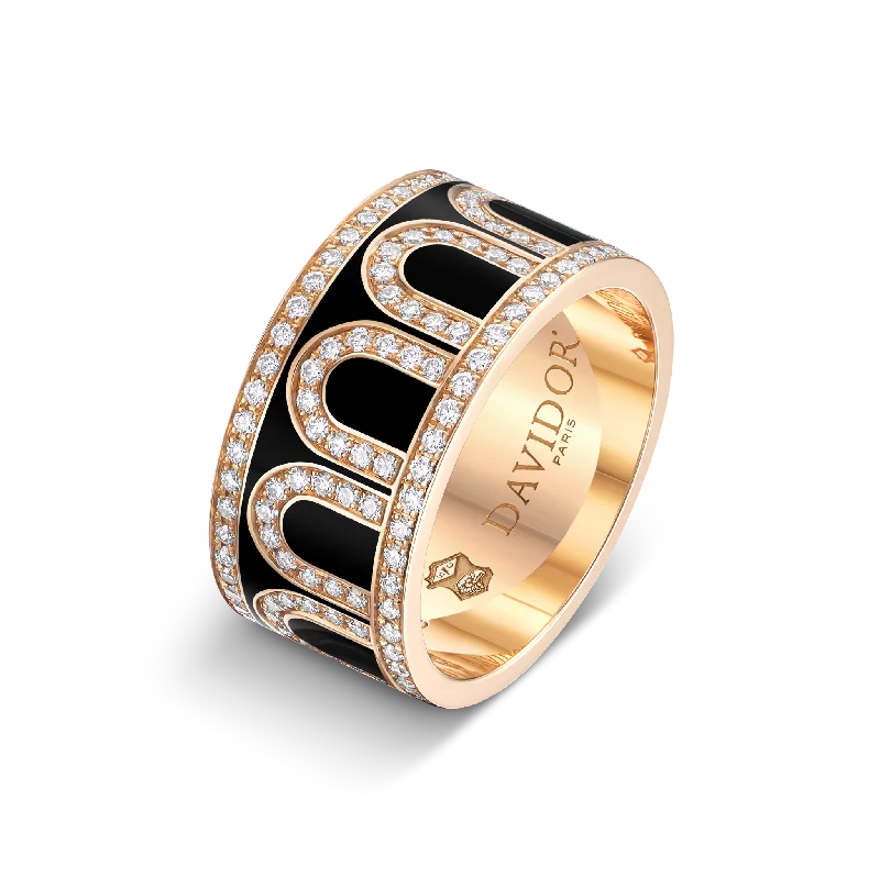 adjustable necklaces for women -L'Arc de DAVIDOR Ring GM, 18k Rose Gold with Caviar Lacquered Ceramic and Palais Diamonds