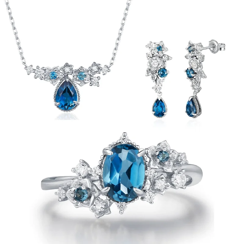 wedding necklaces for women -Midnight Veil London Blue Topaz Set