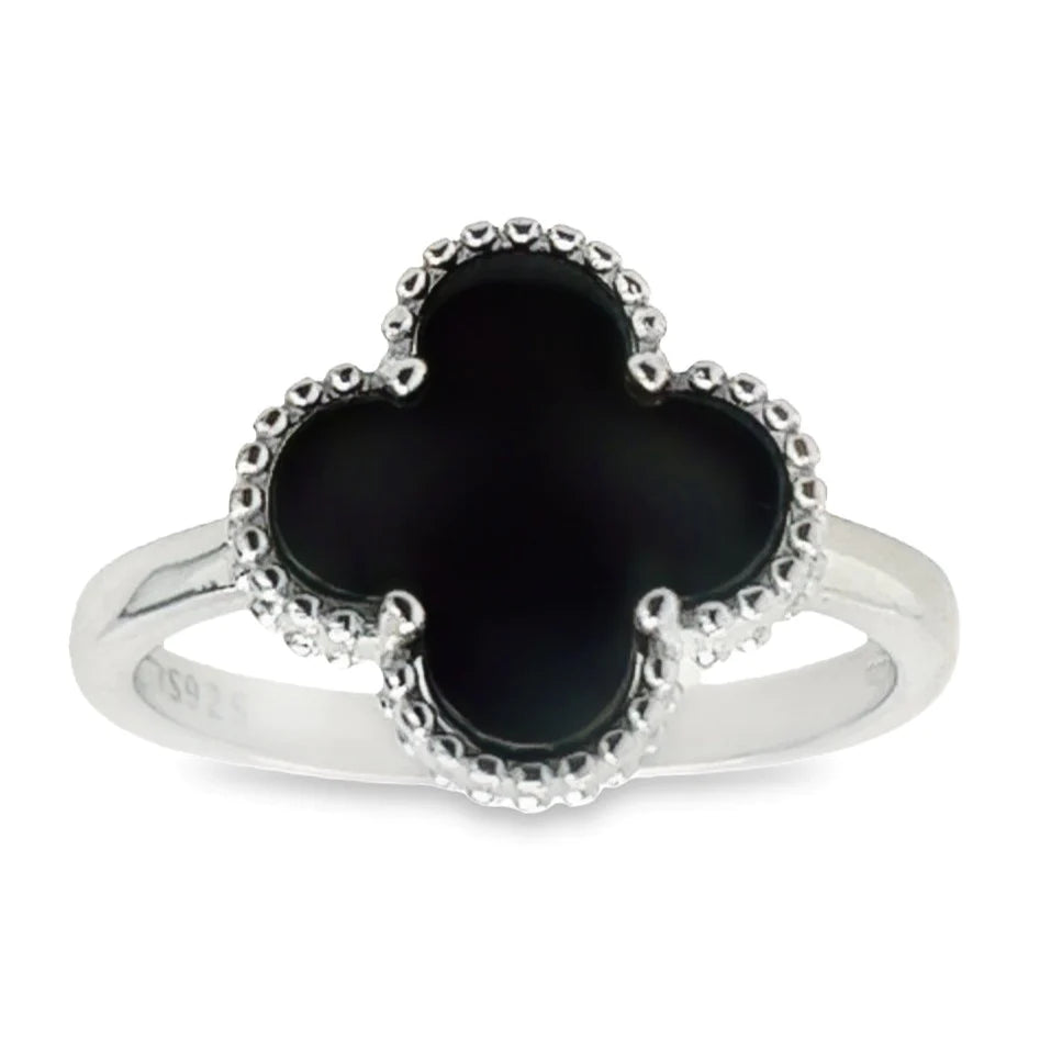 twisted rings for women -Black flower ring