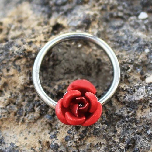 vintage diamond rings -316L Stainless Steel Red Rose Snap-in Captive Bead Ring / Septum Ring