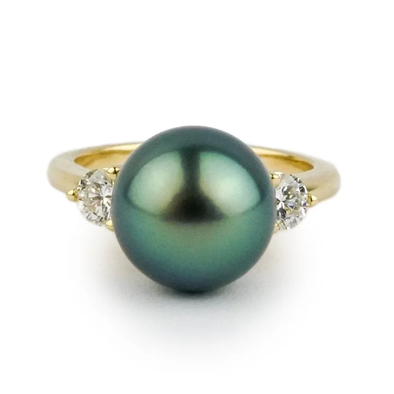 eternity rings for women -Tahitian Pearl & Diamond Bisou Ring