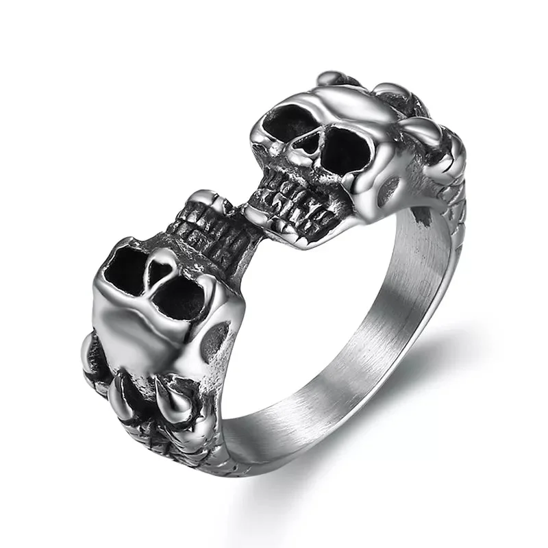 emerald rings for women -Stainless Steel Double Skull Claw Ring