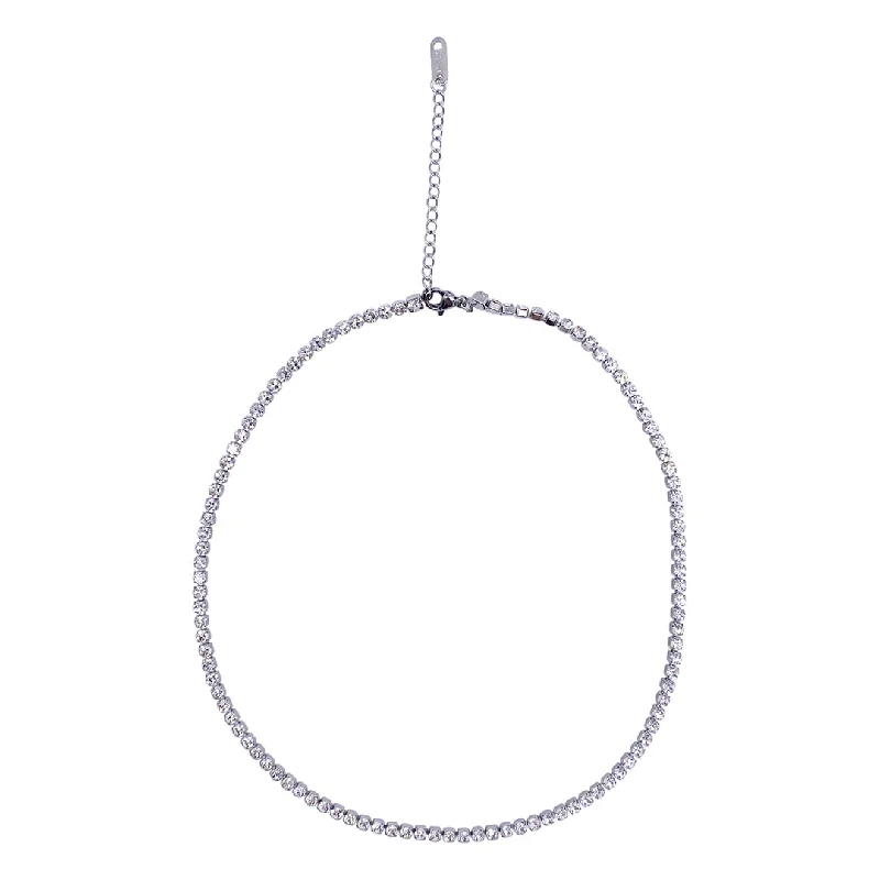 chunky necklaces for women -Tarnish Resistant Rhodium Plated Tennis Necklace