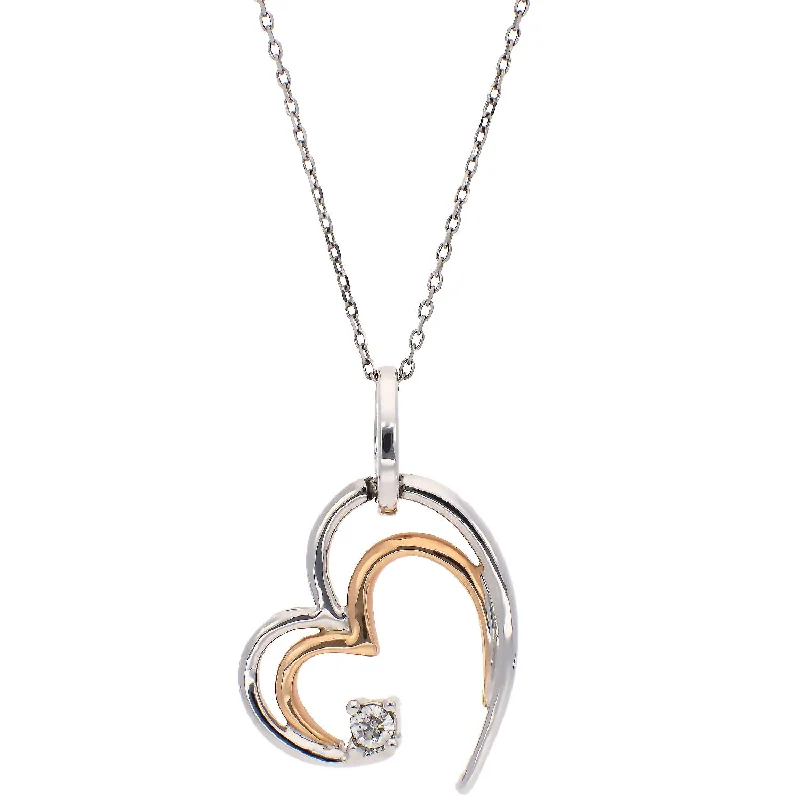 fashion gold necklaces for women -14K White and Rose Gold Heart Pendant Necklace