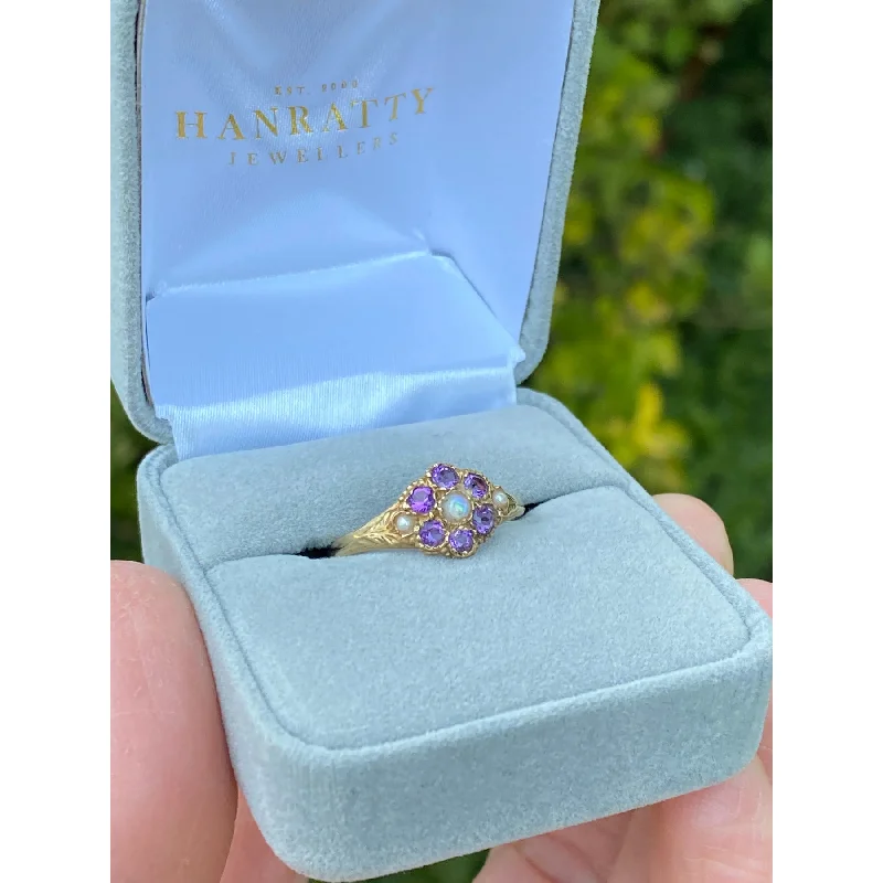 promise rings for women -Amethyst & Opal Dress Ring - 9ct Yellow Gold