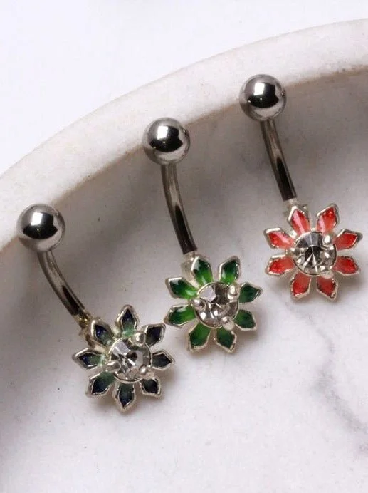 stackable rings for women -316L Stainless Steel Flower Navel Ring