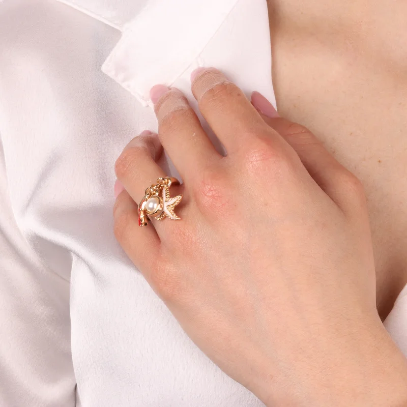 luxury rings for brides -Ring with Starfish and Pearl