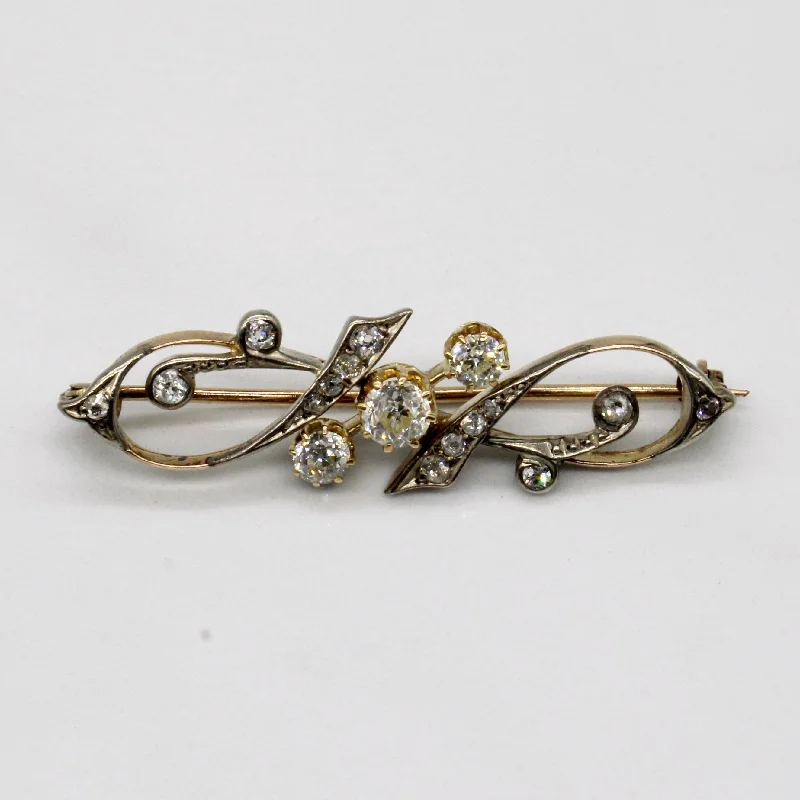 Old European Diamond 12k and Silver Brooch | 0.35ctw, 0.3ctw, 1.22ctw|