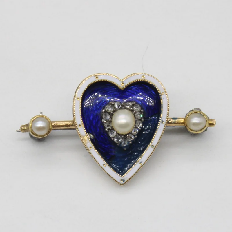 Antique Diamond & Pearl Heart Brooch | 0.04ctw |