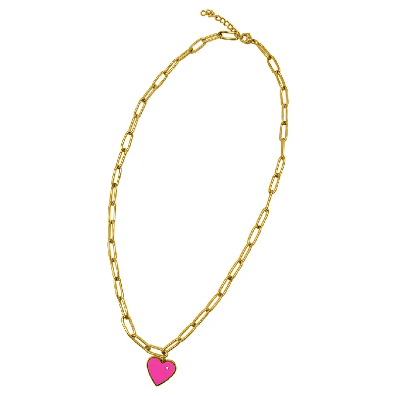 silver necklaces for women -Tarnish Resistant 14k Gold Plated Heart Paper Clip Chain Necklace pink