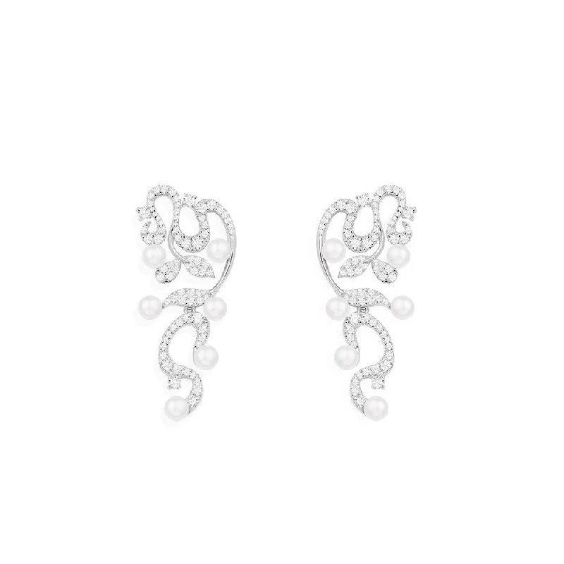 flower earrings for women -Flower Drop Earrings with Pearls